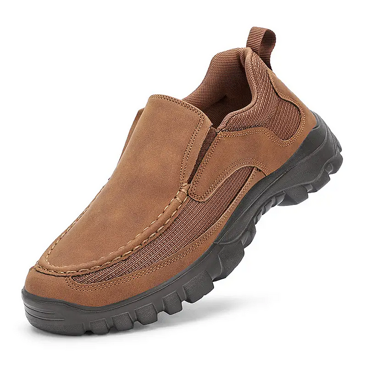 (Medical Certification) Men's Orthopedic Genuine Leather Shoes for Diabetics, Arch Support Hiking Shoes for Plantar Fasciitis-Comfort & Reliable
