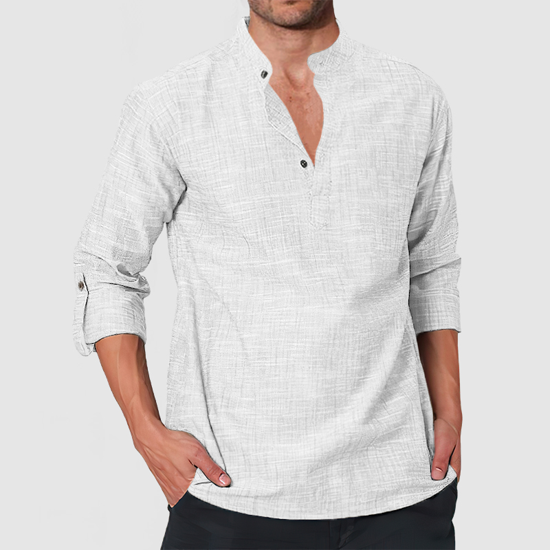 Men's Casual Linen Long Sleeve Henley Shirt-Comfort & Reliable