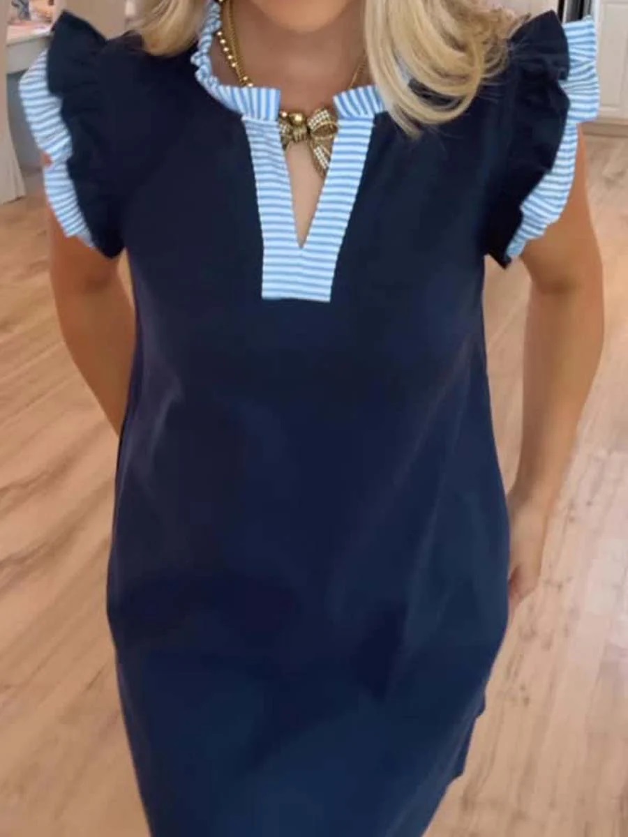 NEW🔥 Ruffle Hem Patchwork Mini Dress- Tax Free