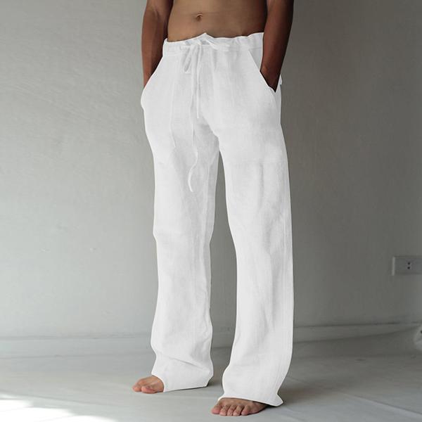 Loose Fit Leisure Trousers Drawstring Elastic Waist Solid Color Linen Straight Pants Long Pants Homewear-Comfort & Reliable