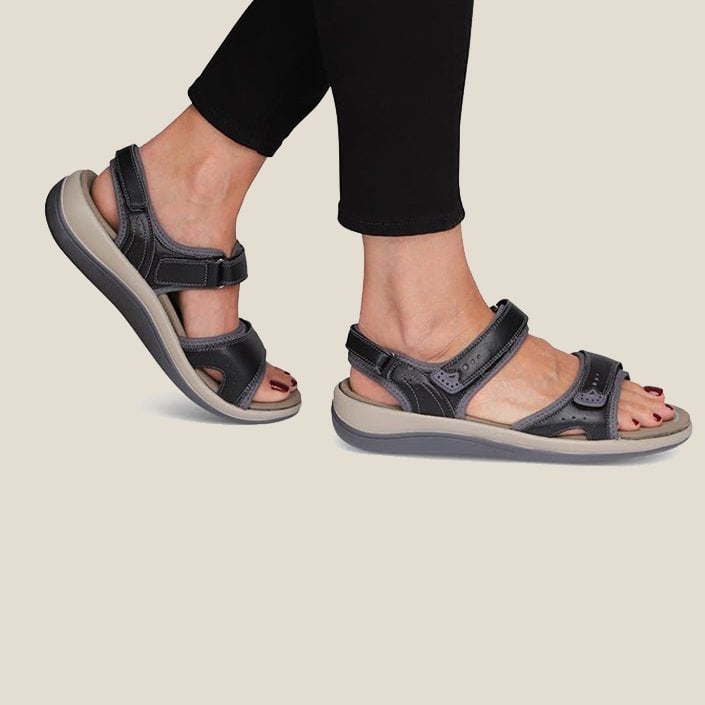 Last Day 70% OFF - Women's Casual Comfortable Leather Arch Support Flat Open Toe Velcro Sandals-Comfort & Reliable