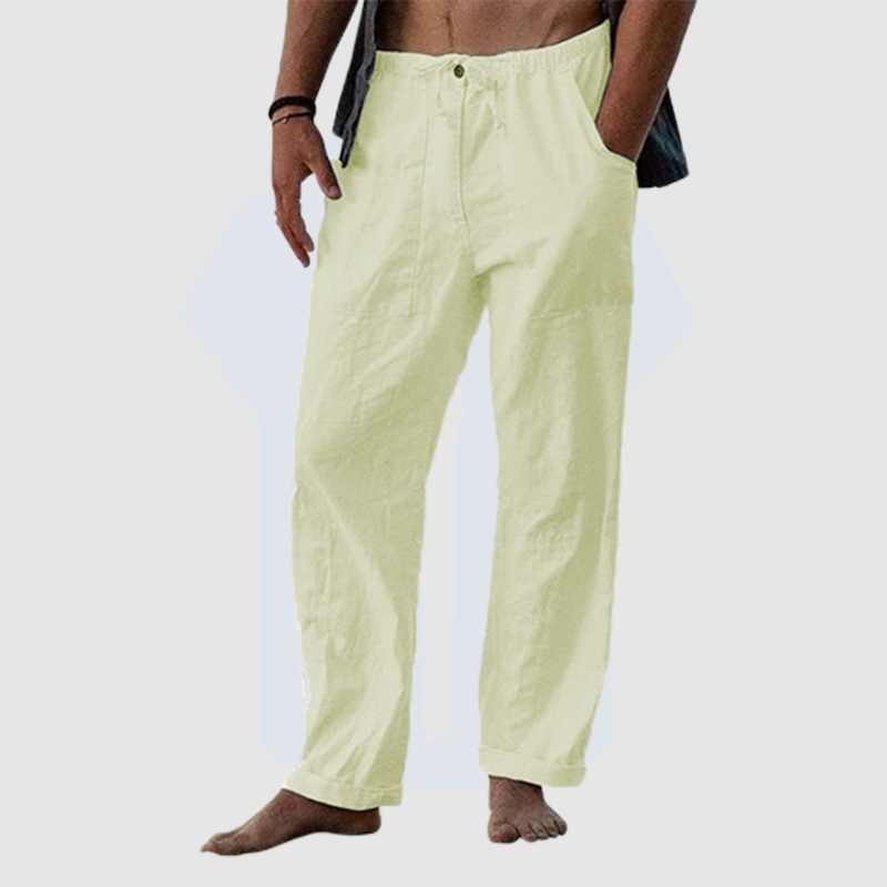 Men's summer cool pure linen wide leg pants thin pure color loose tight rope casual loose pants-Comfort & Reliable