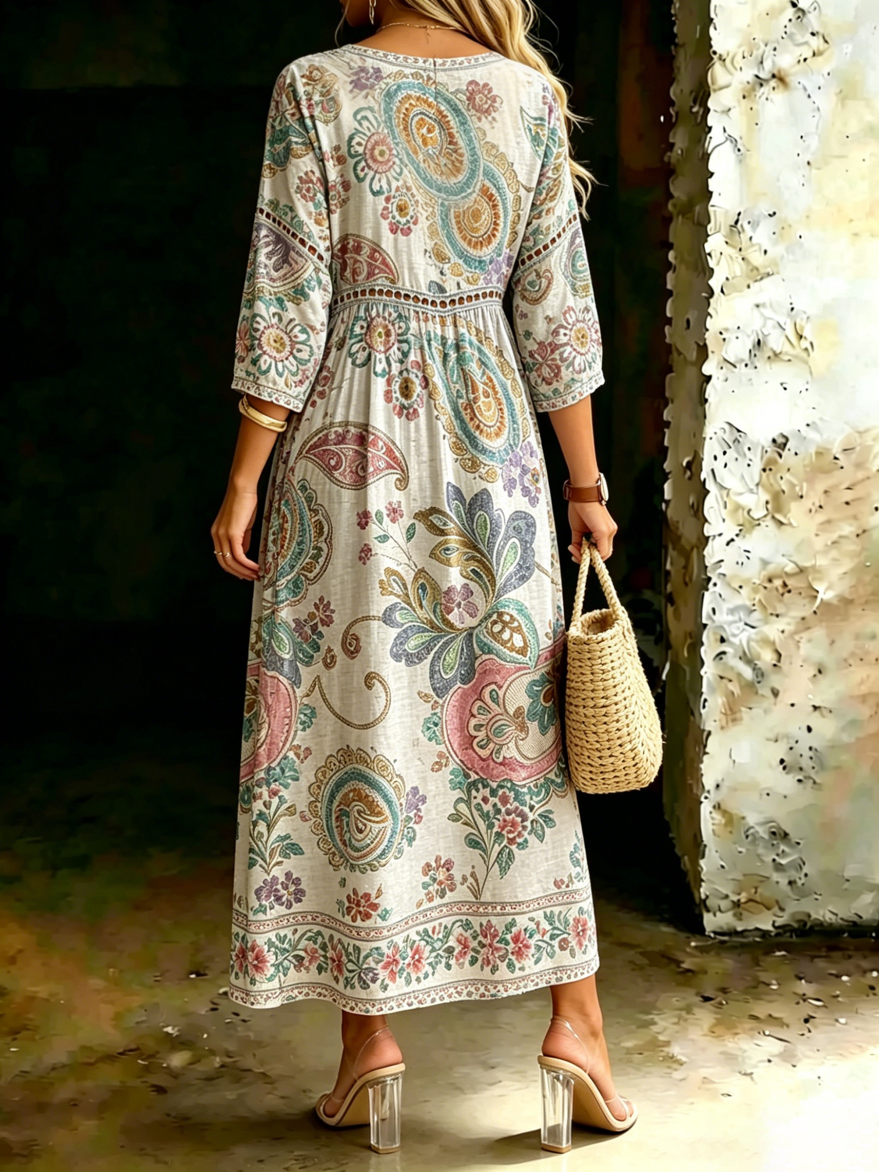 Women's Vintage Paisley Art Print Casual Stylish Vacation Cotton Dress