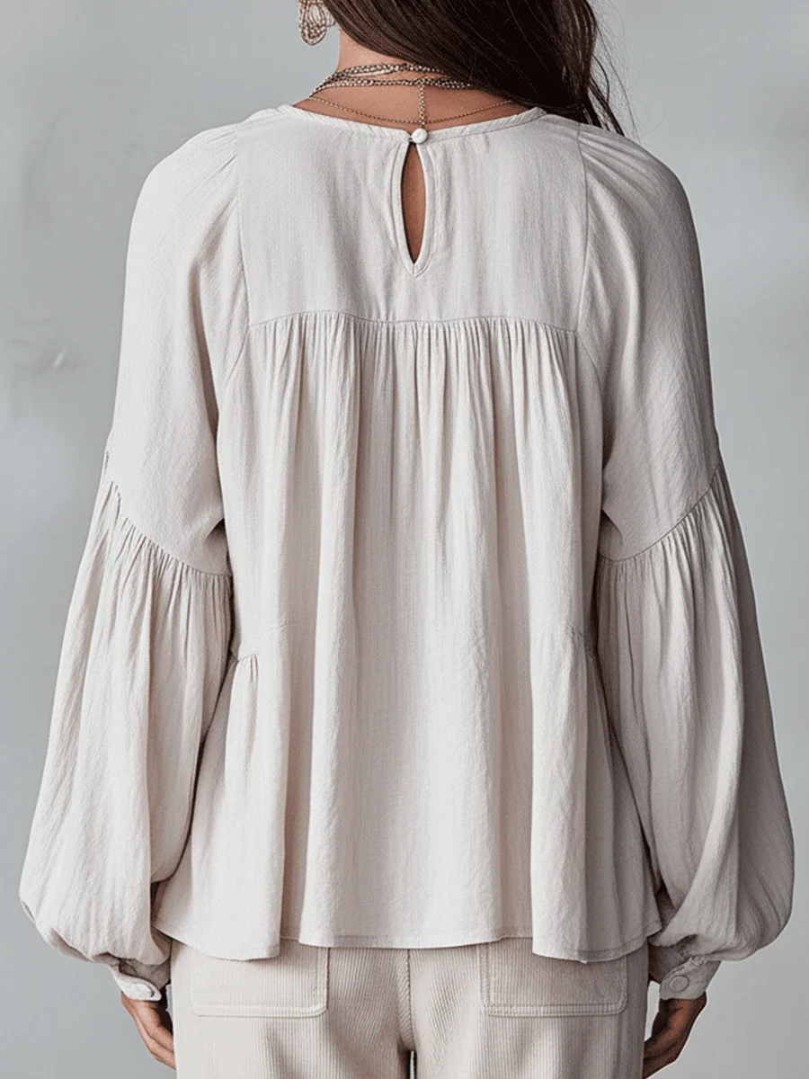 Women's Solid Color Retro Ruffled Casual Cotton Linen Shirt