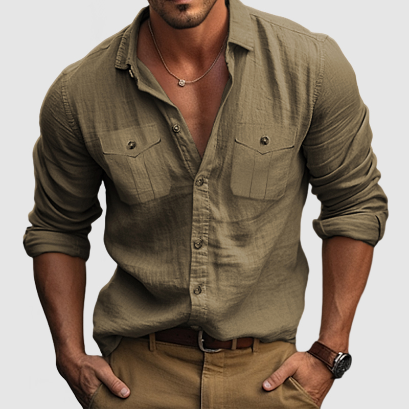 Men's Cotton Linen Pocket Shirt-Comfort & Reliable