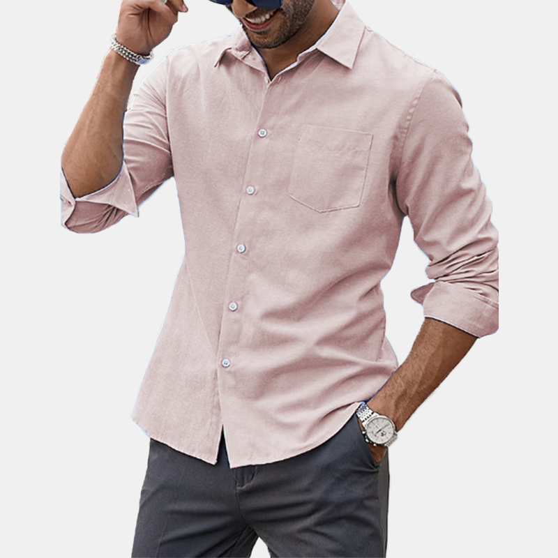 Men's lapel long sleeve solid color shirt-Comfort & Reliable