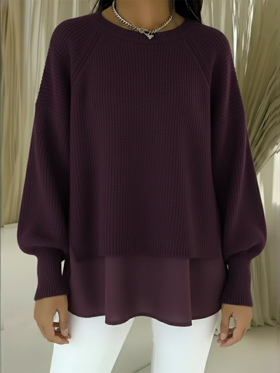 CLEARANCE SALE🔥 Women's Comfortable Patchwork Faux Two-piece Lantern Sleeve Sweater