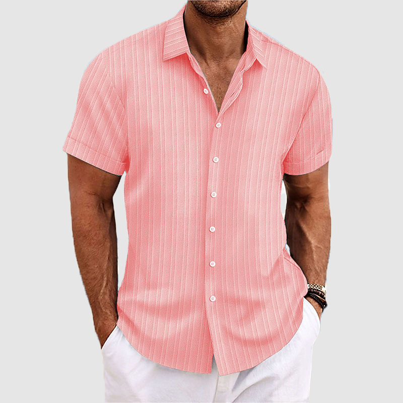 Men's cotton and linen striped jacquard casual loose short-sleeved shirt-Comfort & Reliable