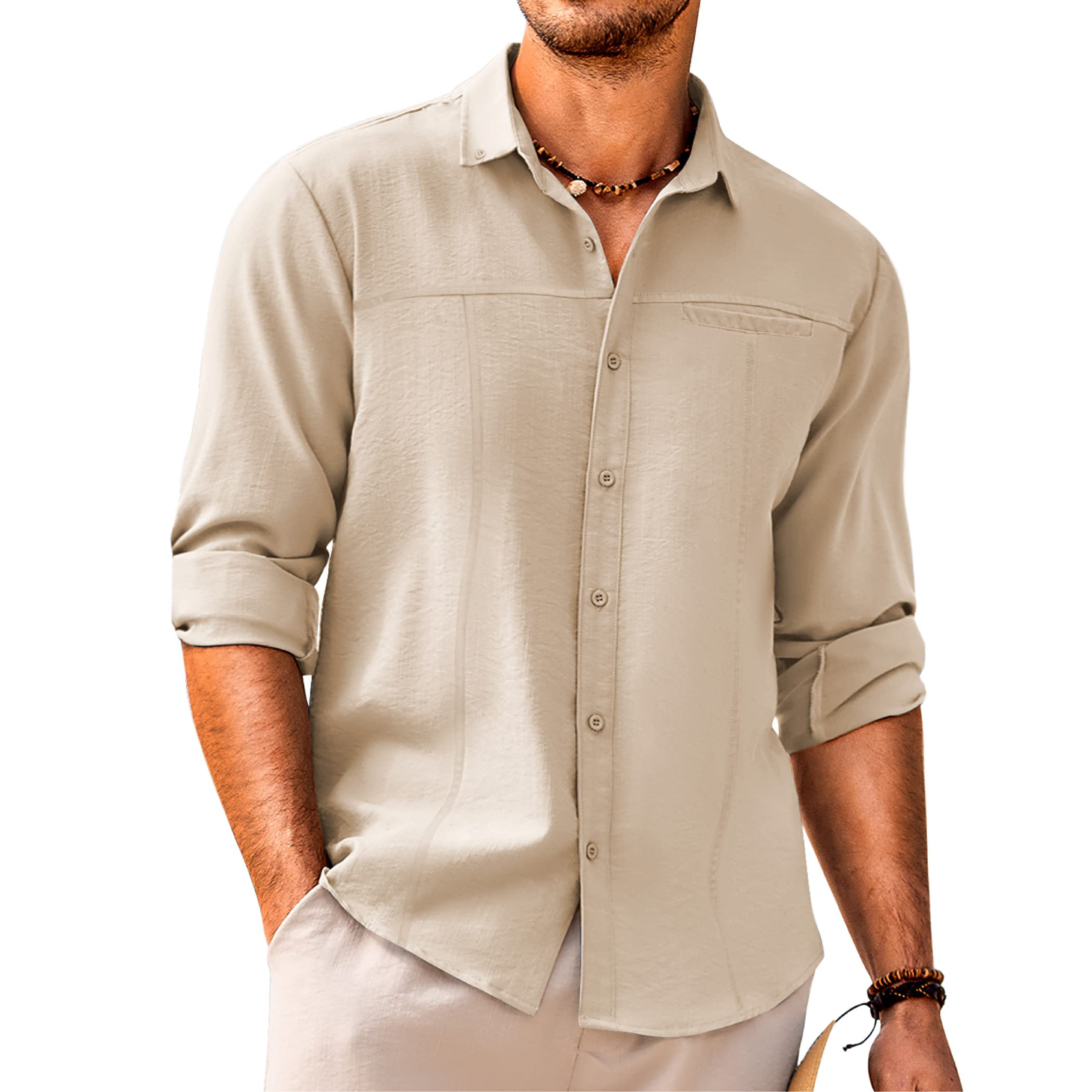 Men's Casual Button Down Linen Shirt With Pocket-Comfort & Reliable