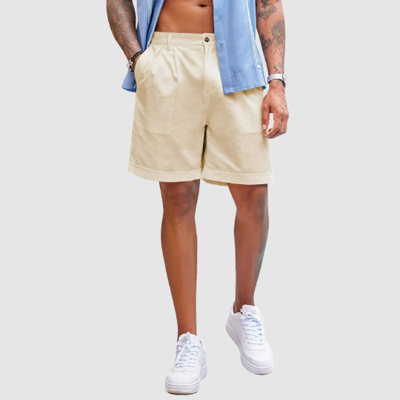 Men’s Linen Shorts Classic Fit Casual Elastic Waist Summer Beach Shorts-Comfort & Reliable