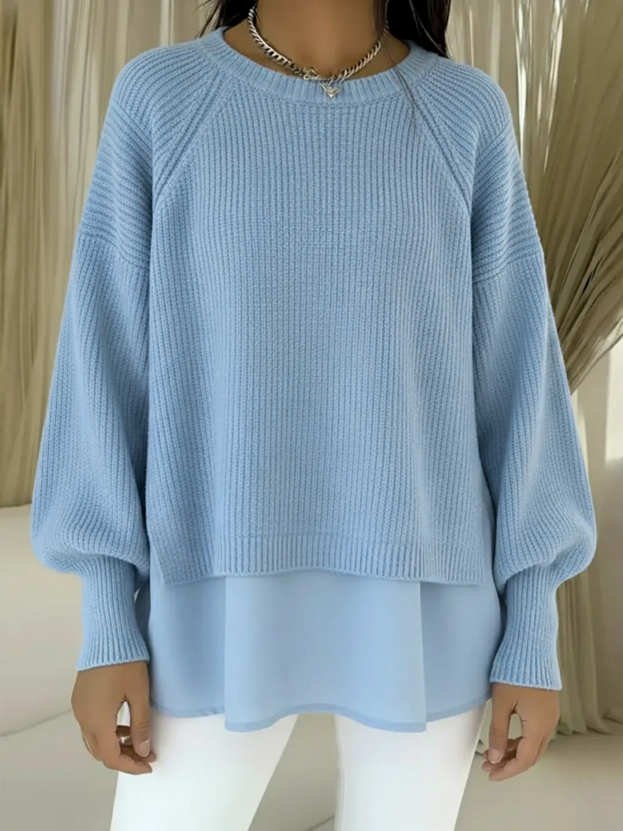 CLEARANCE SALE🔥 Women's Comfortable Patchwork Faux Two-piece Lantern Sleeve Sweater
