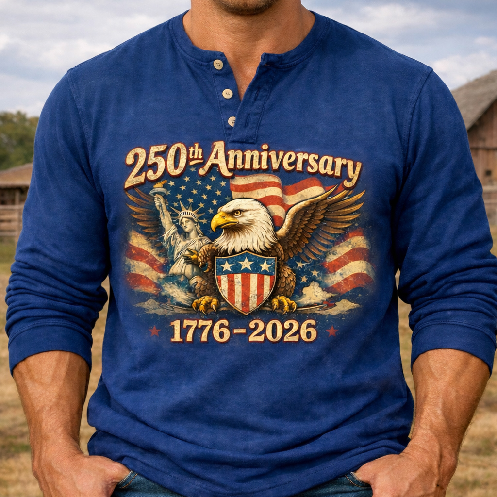 Men's US 250th Anniversary Long-Sleeve Henley Shirt-Comfort & Reliable
