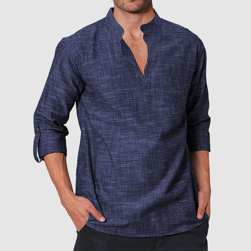 Men's Casual Linen Long Sleeve Henley Shirt-Comfort & Reliable