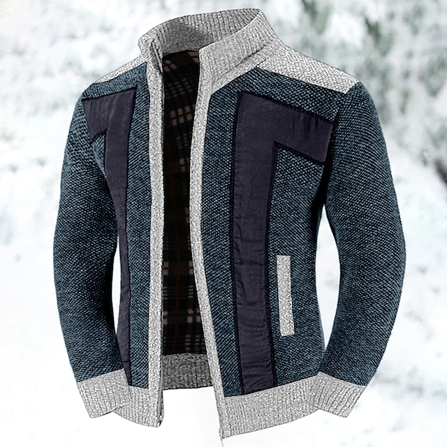 Men's colorblocked stand-up collar warm cashmere jacket-Comfort & Reliable