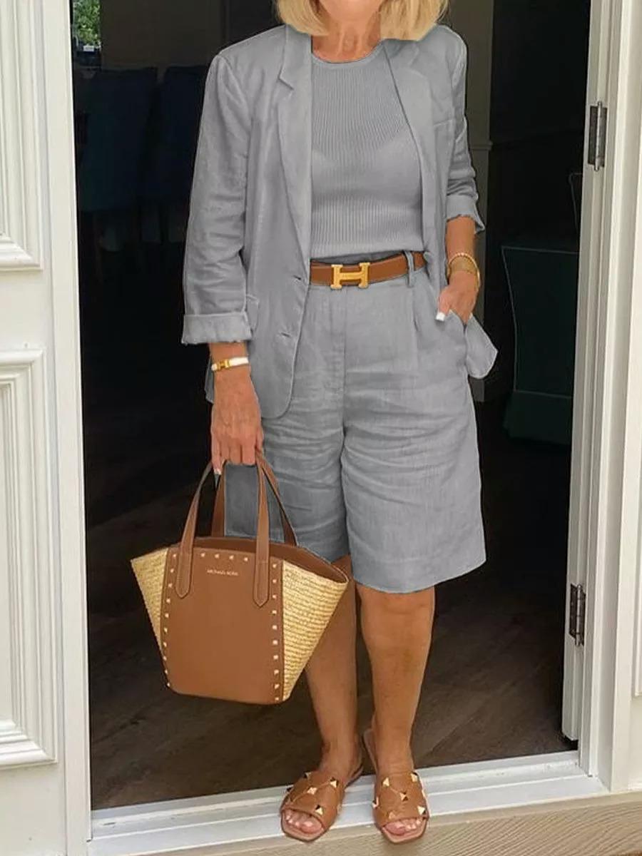 Casual Long Sleeve Coat and Shorts Two-piece Set-Comfort & Reliable