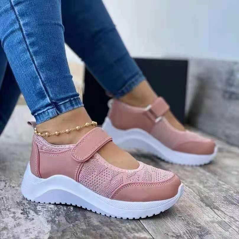 Casual Breathable Velcro Thick-Sole Cutout Mesh Walking Shoes-Comfort & Reliable