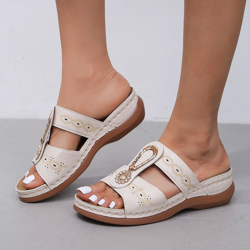 Women's Rhinestone Low Heel Slippers-Comfort & Reliable