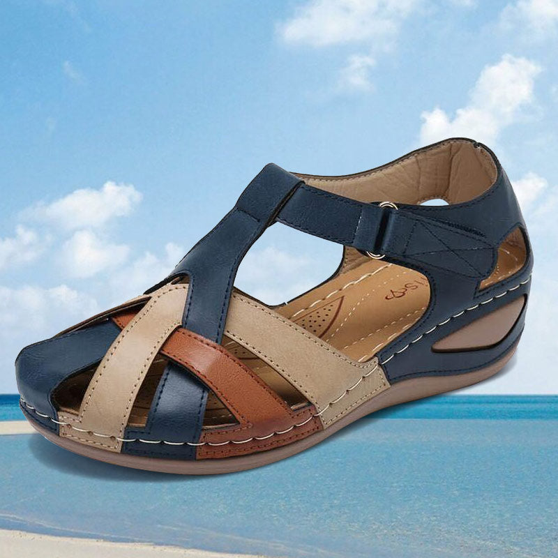 Women Color Block Comfy Wearable Hook Loop Casual Wedges Sandals-Comfort & Reliable