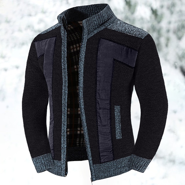 Men's colorblocked stand-up collar warm cashmere jacket-Comfort & Reliable