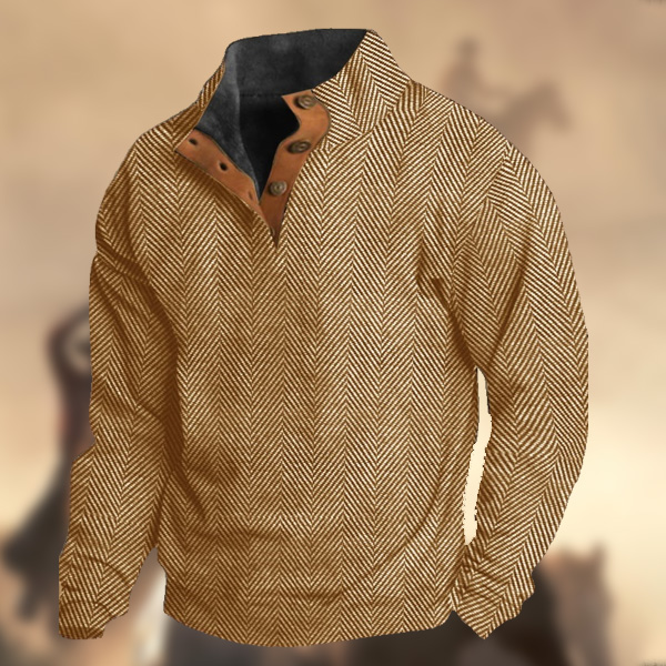 Men's Casual Retro Cashmere Stand Collar Button Sweatshirt-Comfort & Reliable