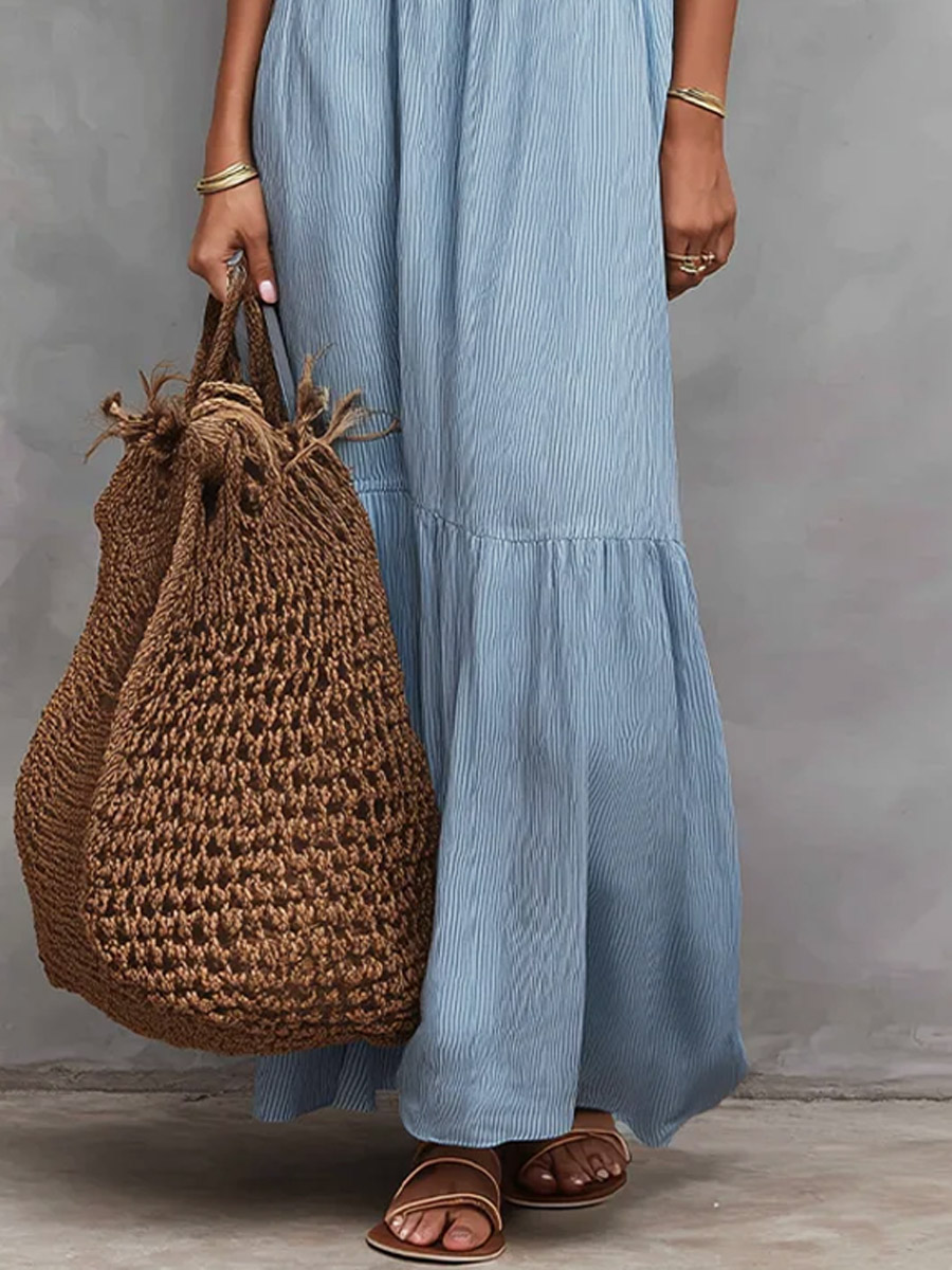Women's Stripe Ruffled Art Casual Stylish Comfortable Cotton Linen Dress