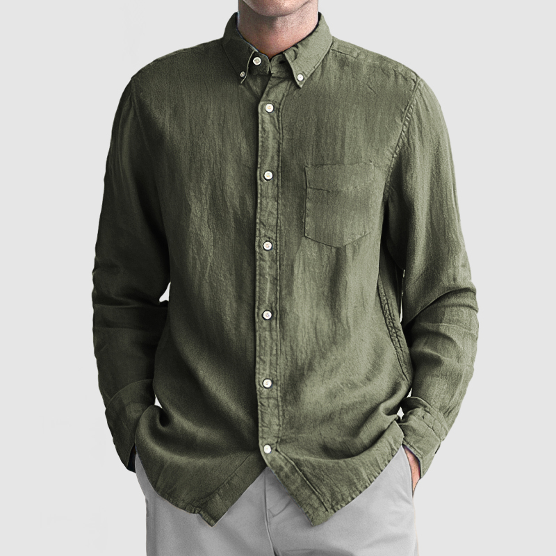 Men's Basic Casual Cotton Linen Pocket Shirt-Comfort & Reliable
