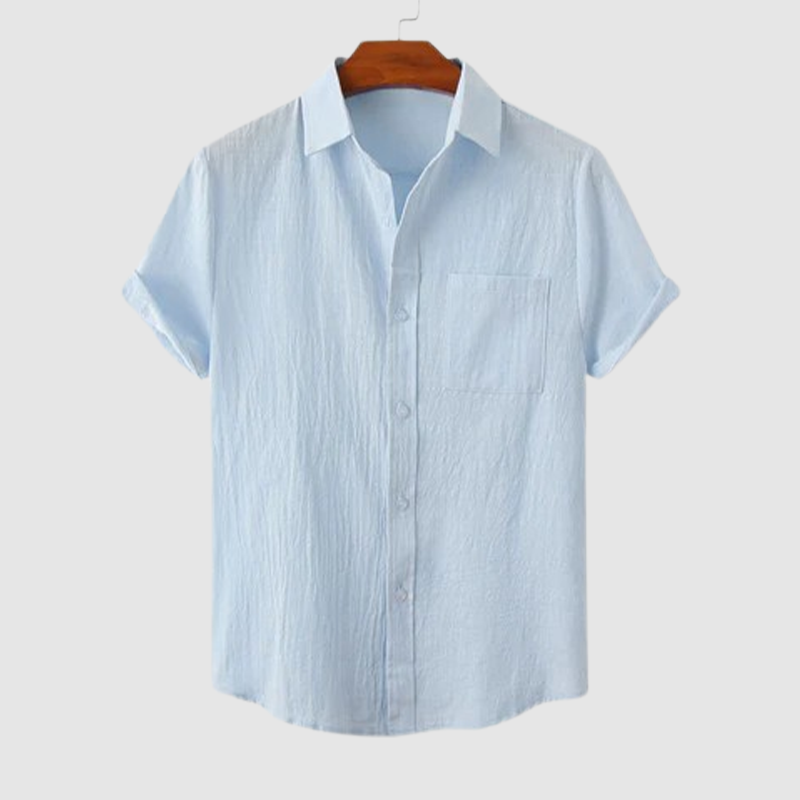 Men's summer linen short sleeve contracted top solid color lapel shirt-Comfort & Reliable