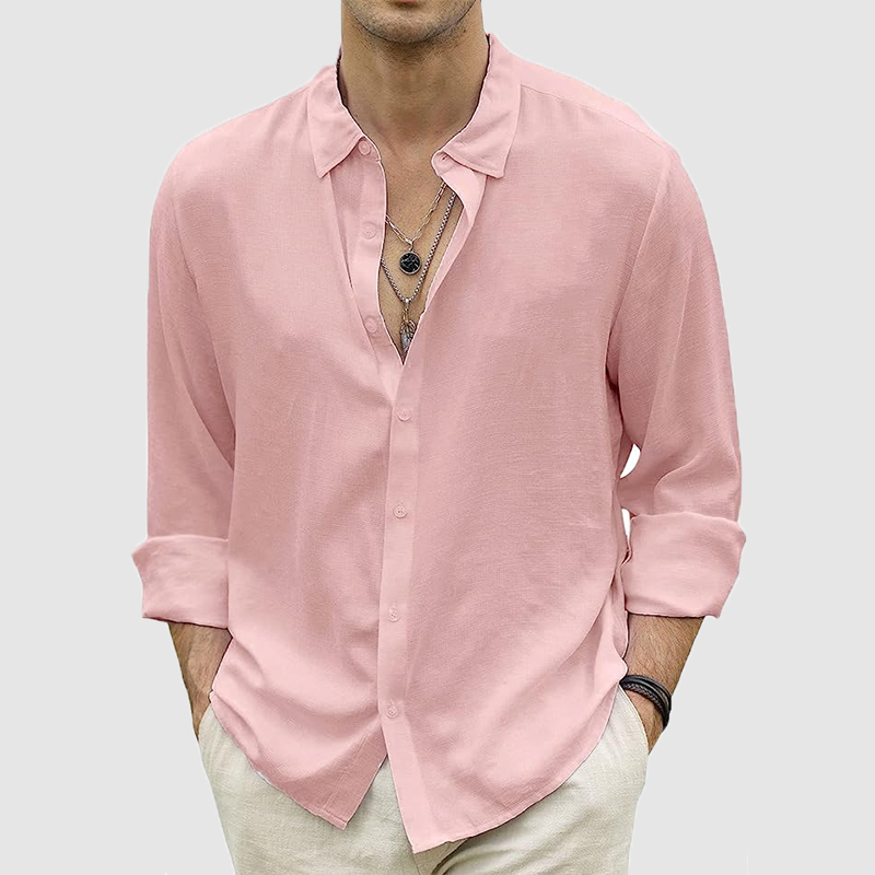 Men's summer casual button-up shirt long sleeve solid color holiday shirt-Comfort & Reliable
