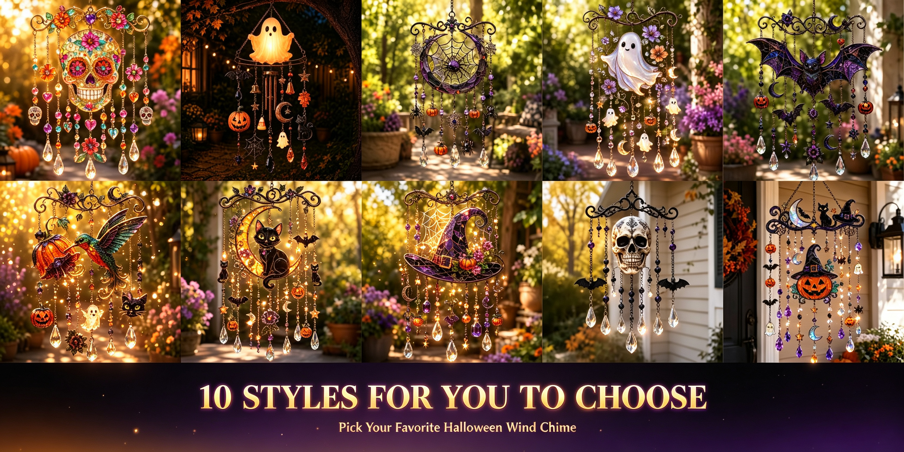 Halloween Gothic Stained Glass Wind Chimes | 10 Spooky Styles Outdoor Garden Decor