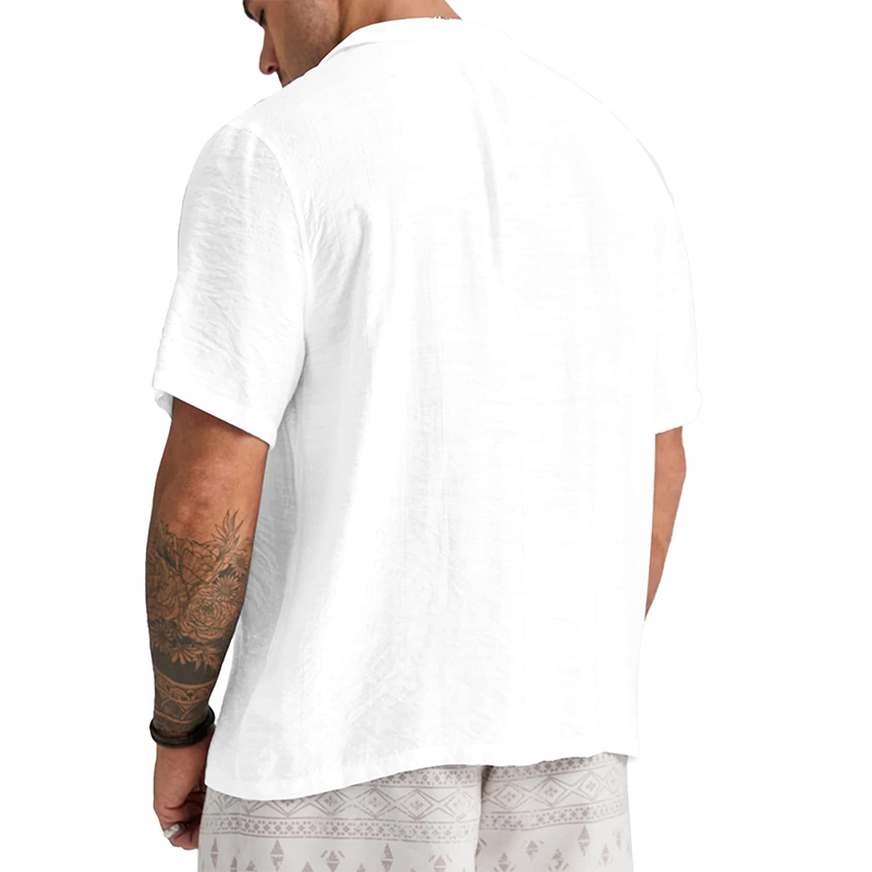 Men's Short Sleeve T-shirt Loose Sweatshirt Solid Button Cardigan Cotton Linen Shirt-Comfort & Reliable