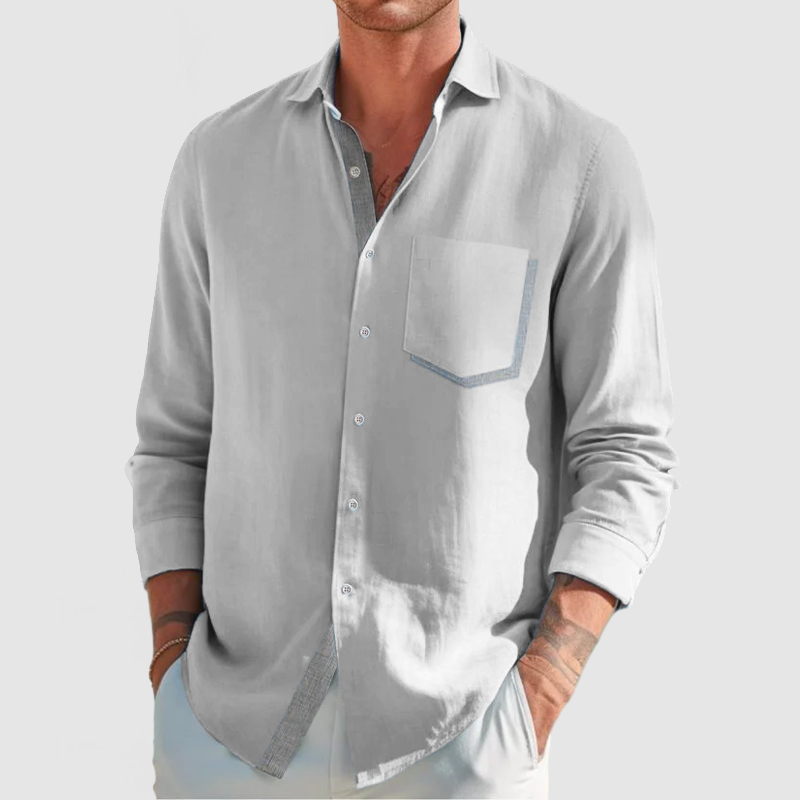 Men's Classic Color Block Patchwork Cotton Linen Shirt-Comfort & Reliable