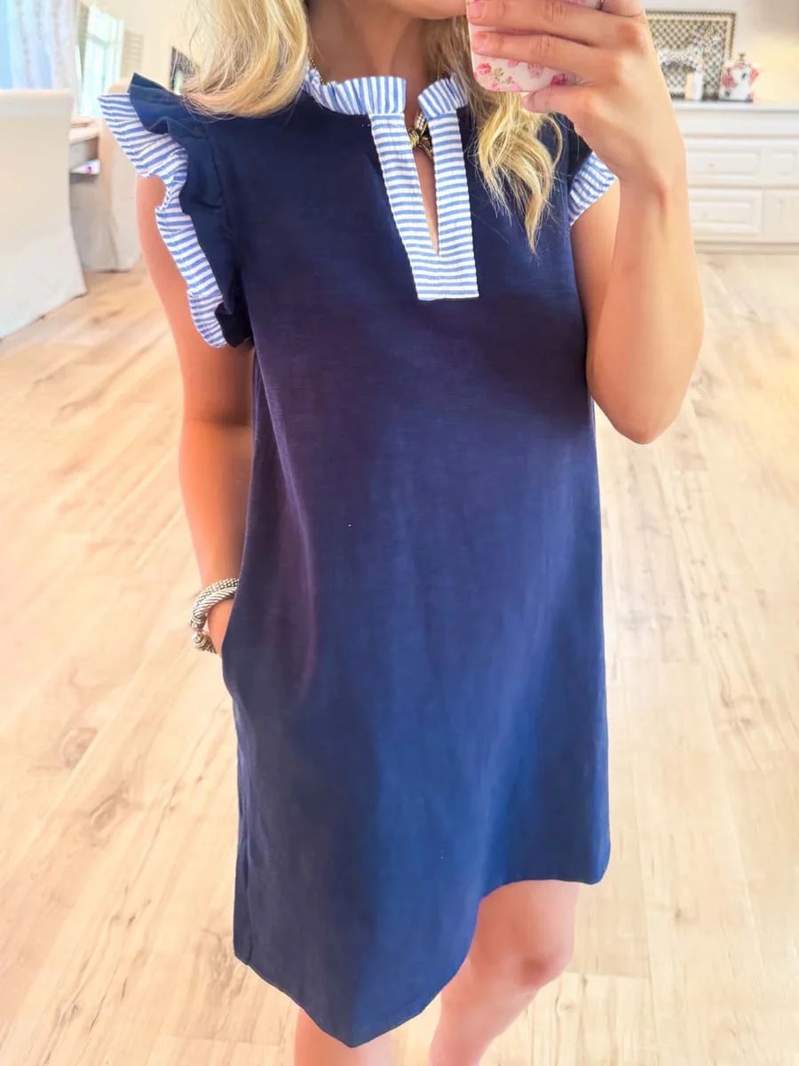 NEW🔥 Ruffle Hem Patchwork Mini Dress- Tax Free