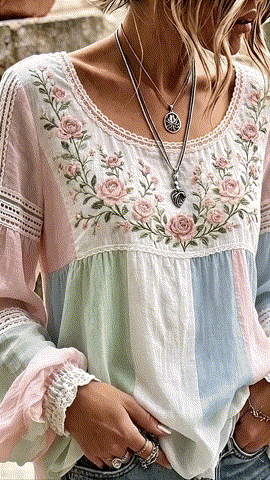 Women's Pastel Floral Lace Print Blouse