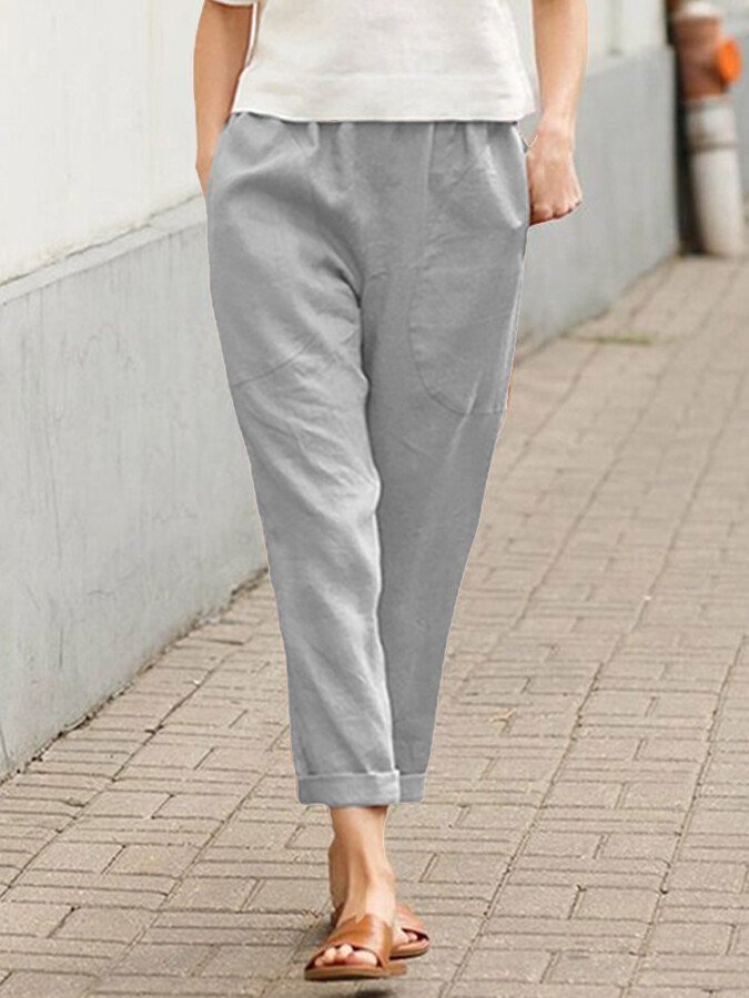 Women's Cotton Linen Solid Color Loose Pocket Harem Pants-Comfort & Reliable