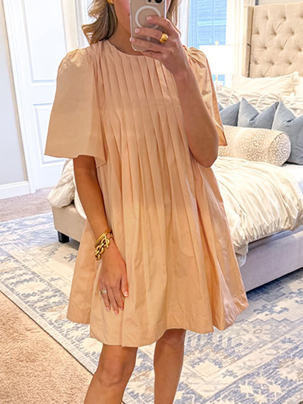 NEW🔥 Loose Round Neck Pleated Dress- Tax Free