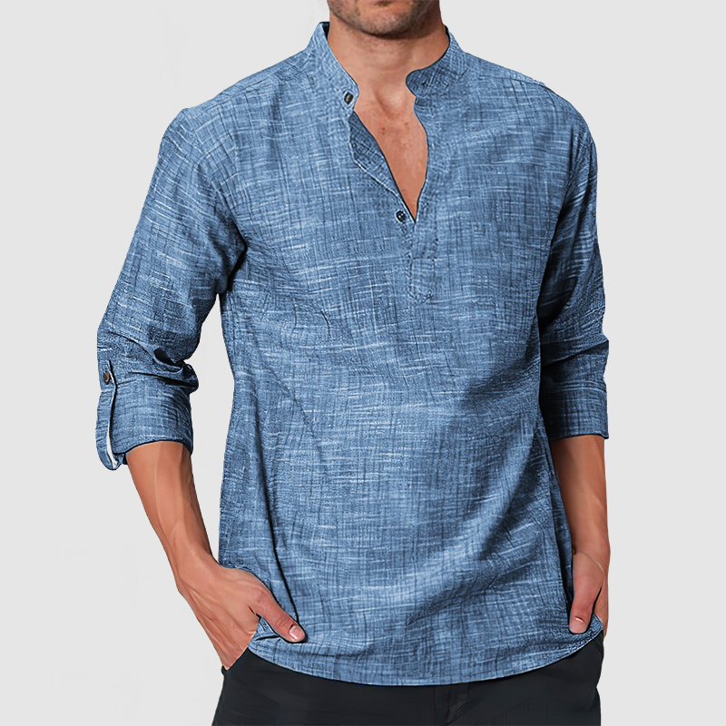 Men's Casual Linen Long Sleeve Henley Shirt-Comfort & Reliable