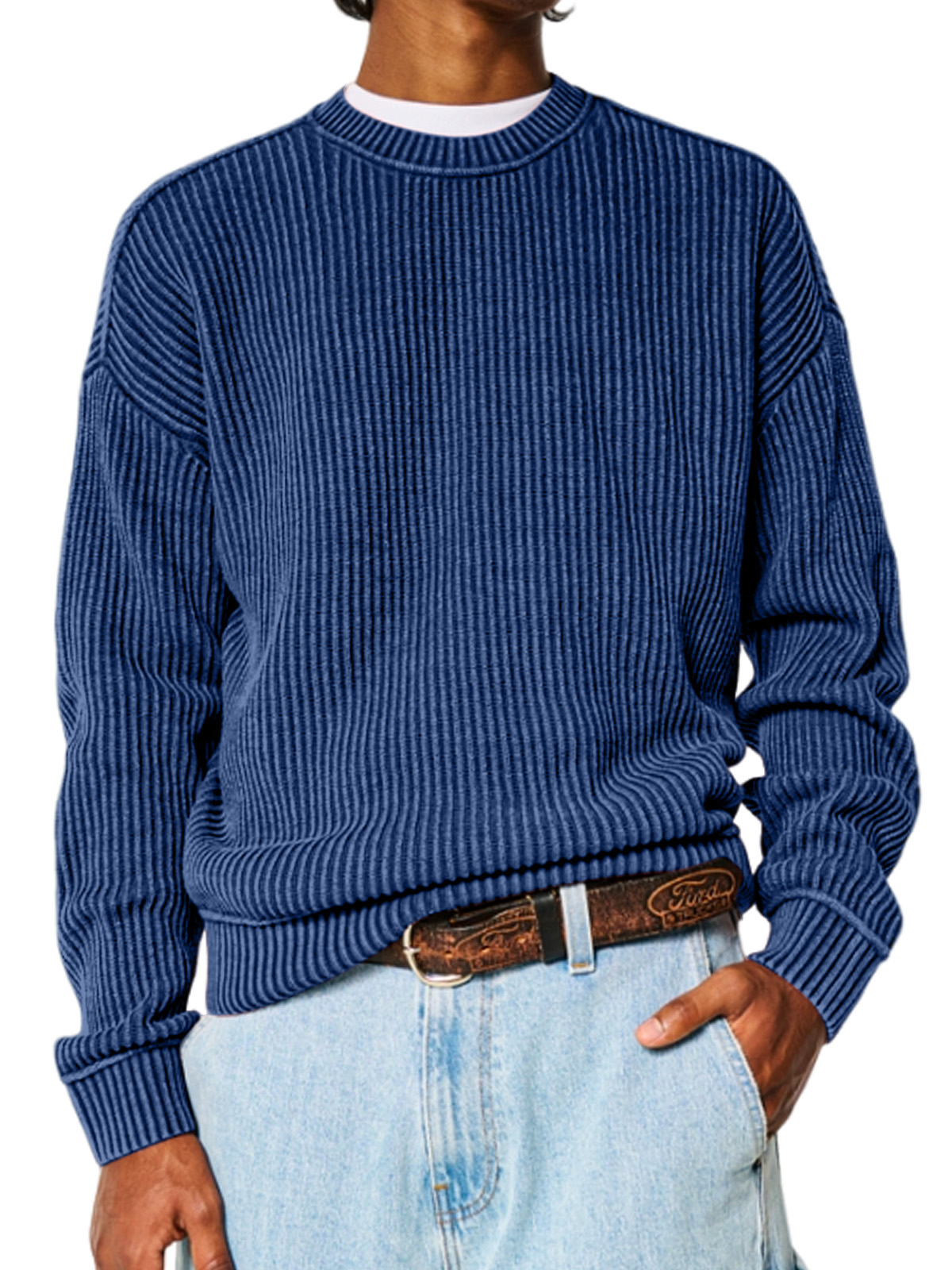 Men's Solid Color Crew Neck Sweater-Comfort & Reliable