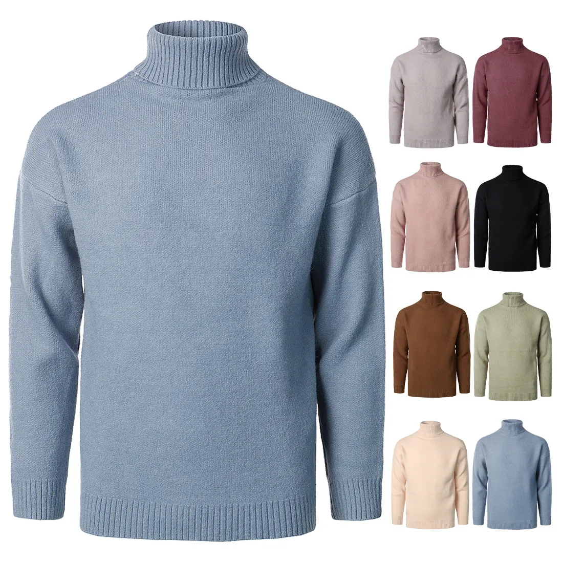 Men's Solid Color High Collar Casual Loose Cashmere Sweater-Comfort & Reliable