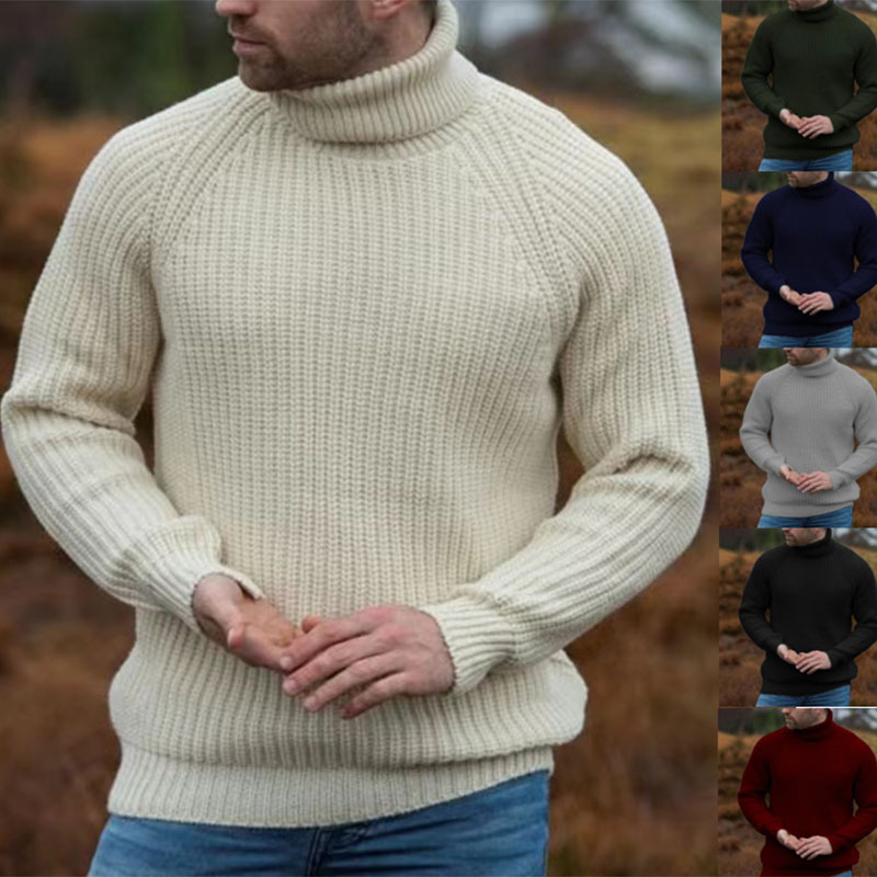Men's Retro Western Style Knitted Sweater Turtleneck Pullover Off-white-Comfort & Reliable