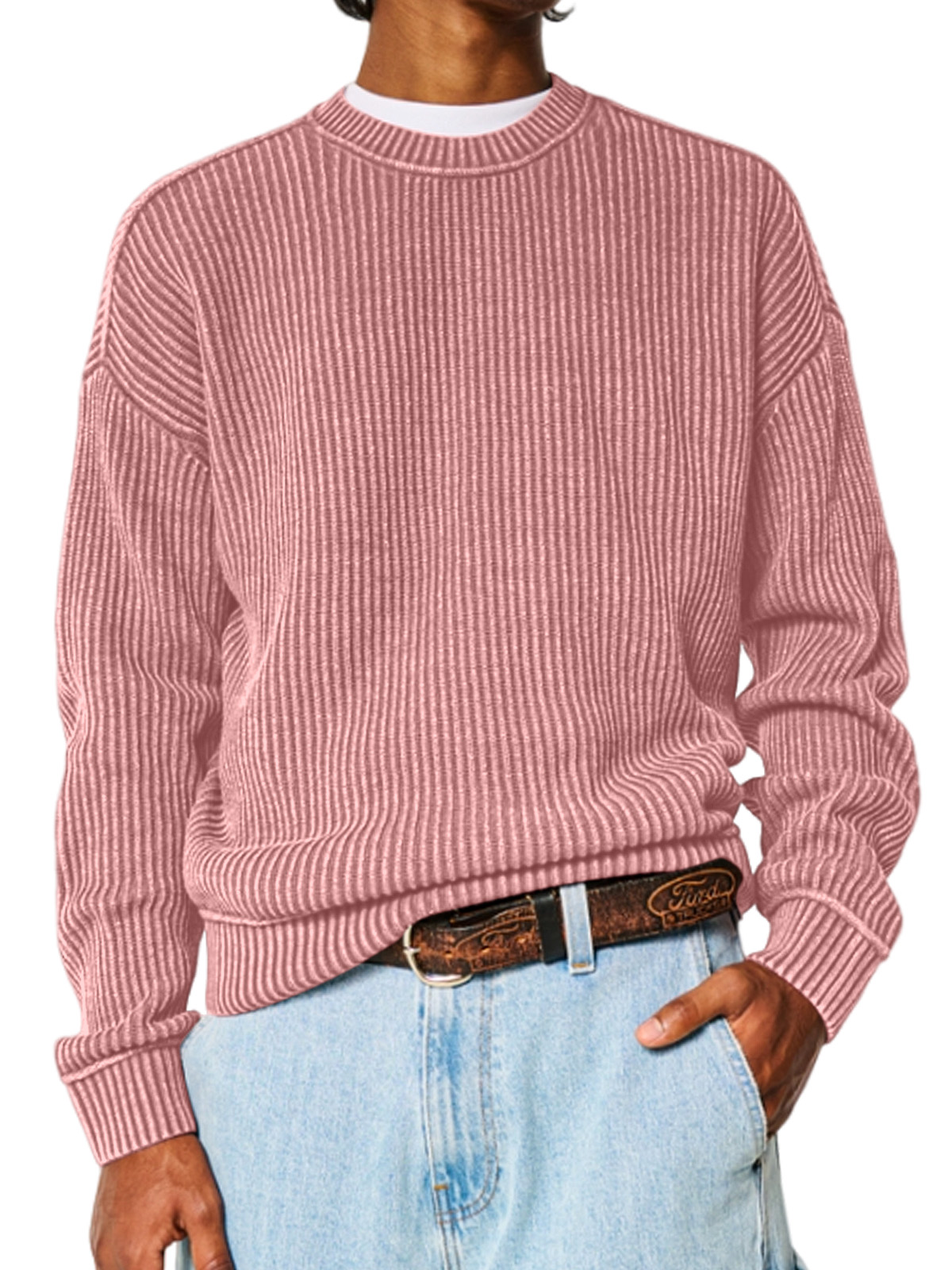 Men's Solid Color Crew Neck Sweater-Comfort & Reliable