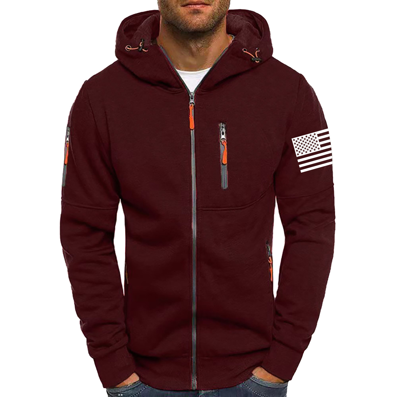 Men's American Flag Hoodie Jacket Zip Up Vacation Streetwear Fleece Hoodie-Comfort & Reliable