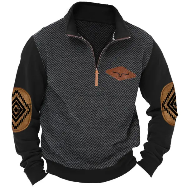 Yellowstone Men's Henley Elbow Patch Color Block Western Sweatshirt-Comfort & Reliable
