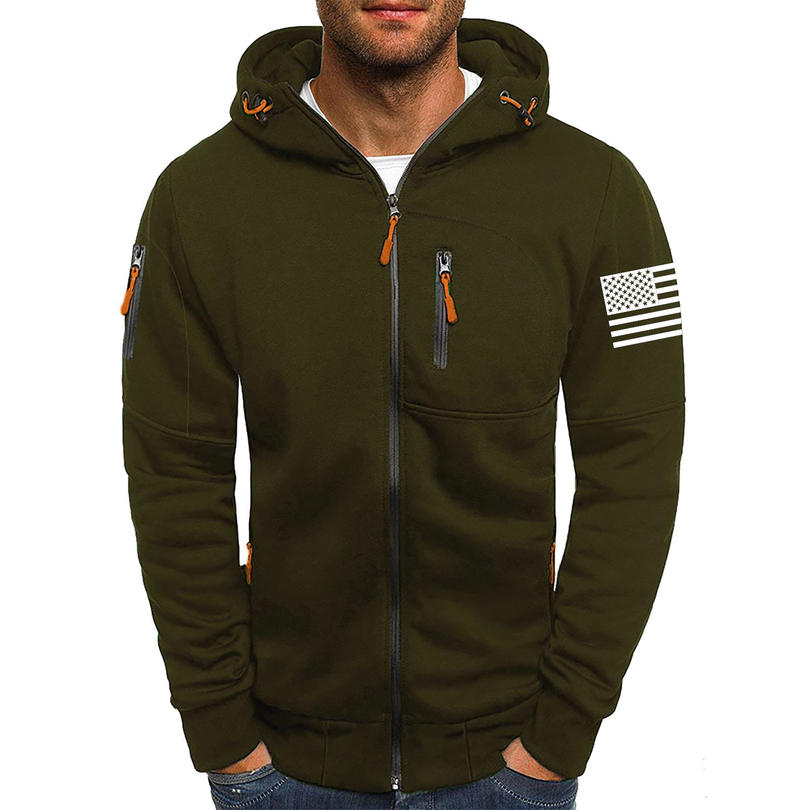 Men's American Flag Hoodie Jacket Zip Up Vacation Streetwear Fleece Hoodie-Comfort & Reliable