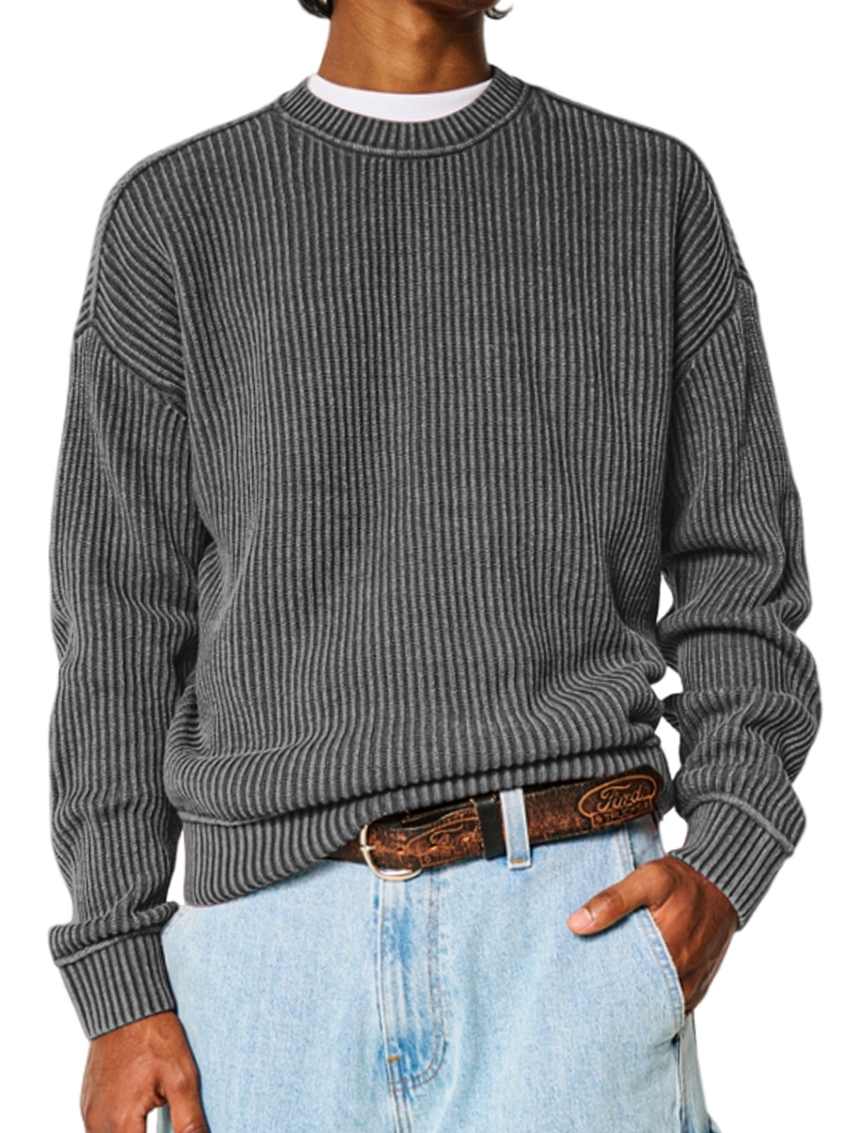 Men's Solid Color Crew Neck Sweater-Comfort & Reliable