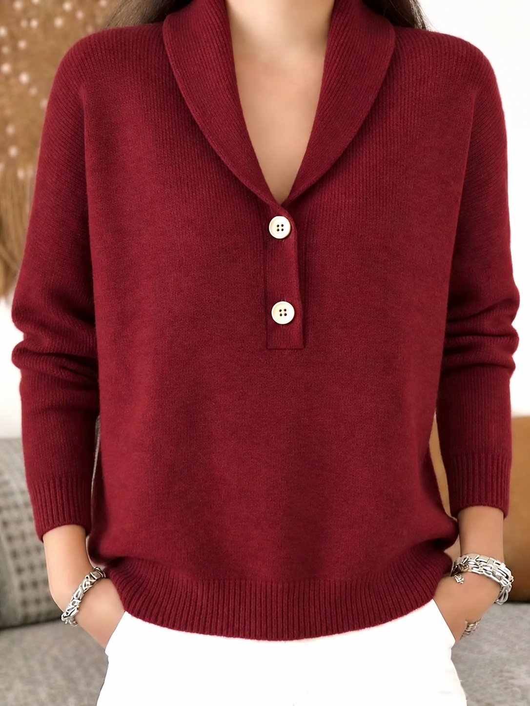 Women's Classic Lapel V-Neck Knitted Cardigan – Slenderizing & Elegant