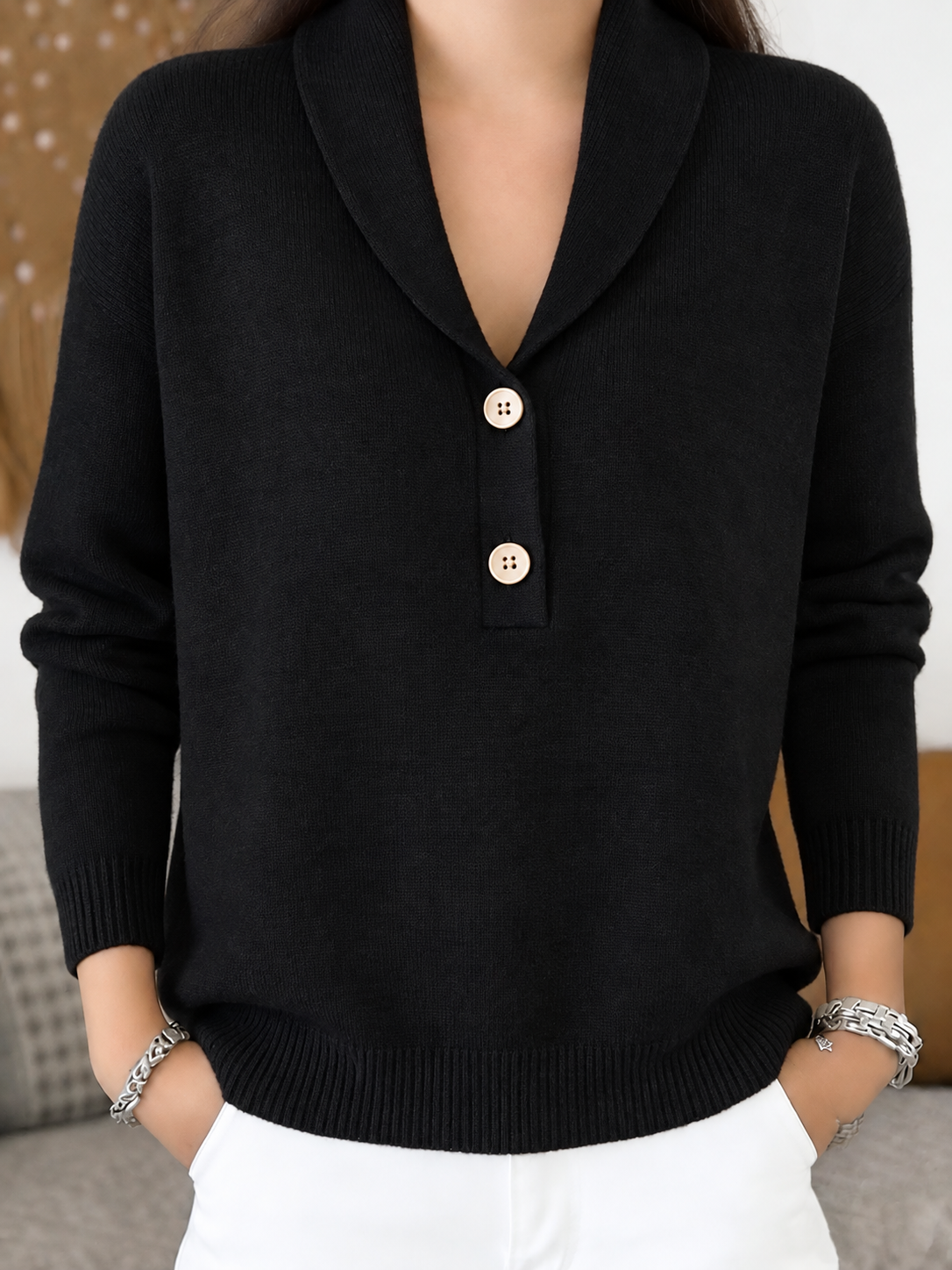 Women's Classic Lapel V-Neck Knitted Cardigan – Slenderizing & Elegant