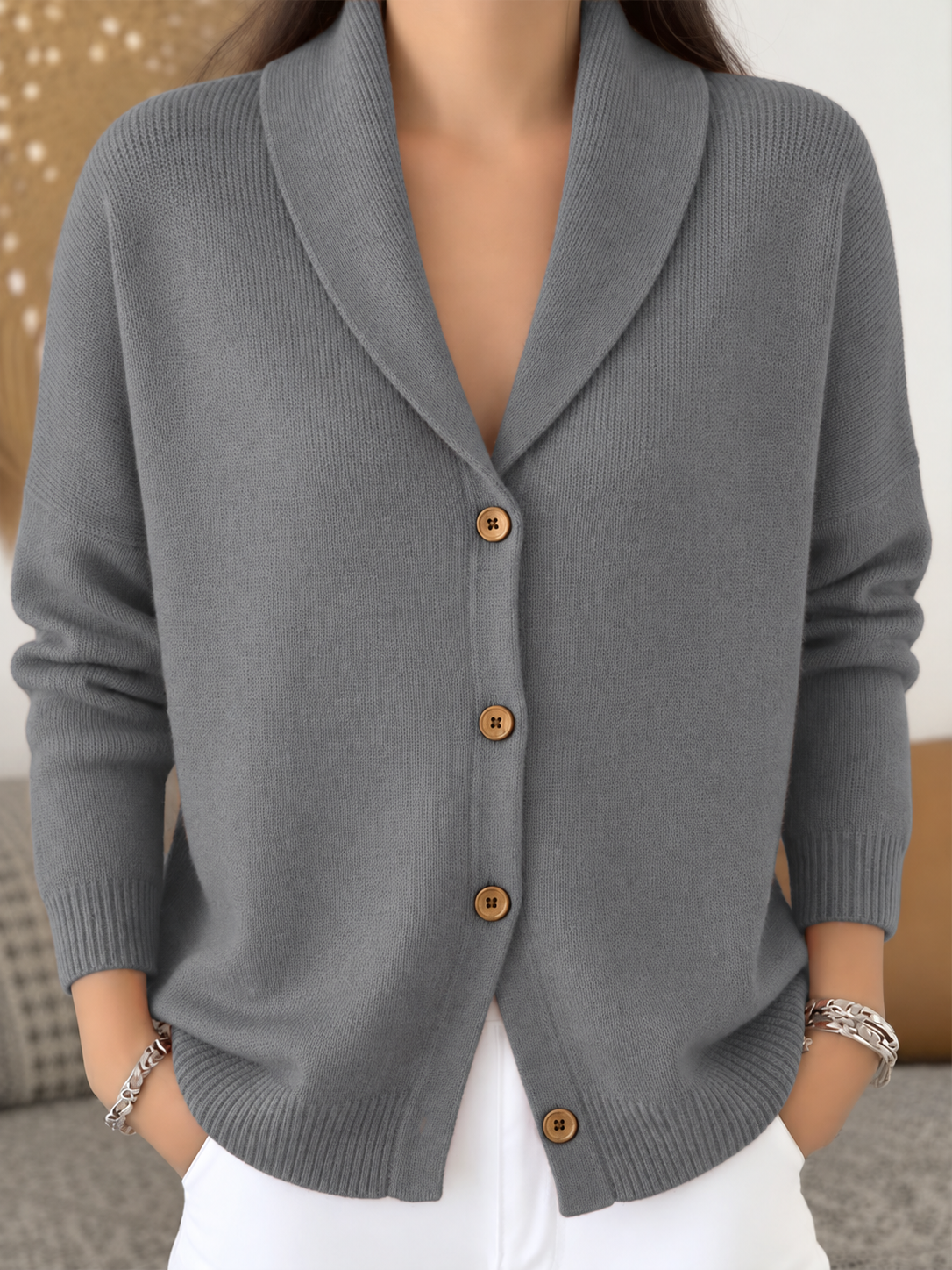 Women’s Relaxed Shawl-Collar Button-Front Knit Cardigan