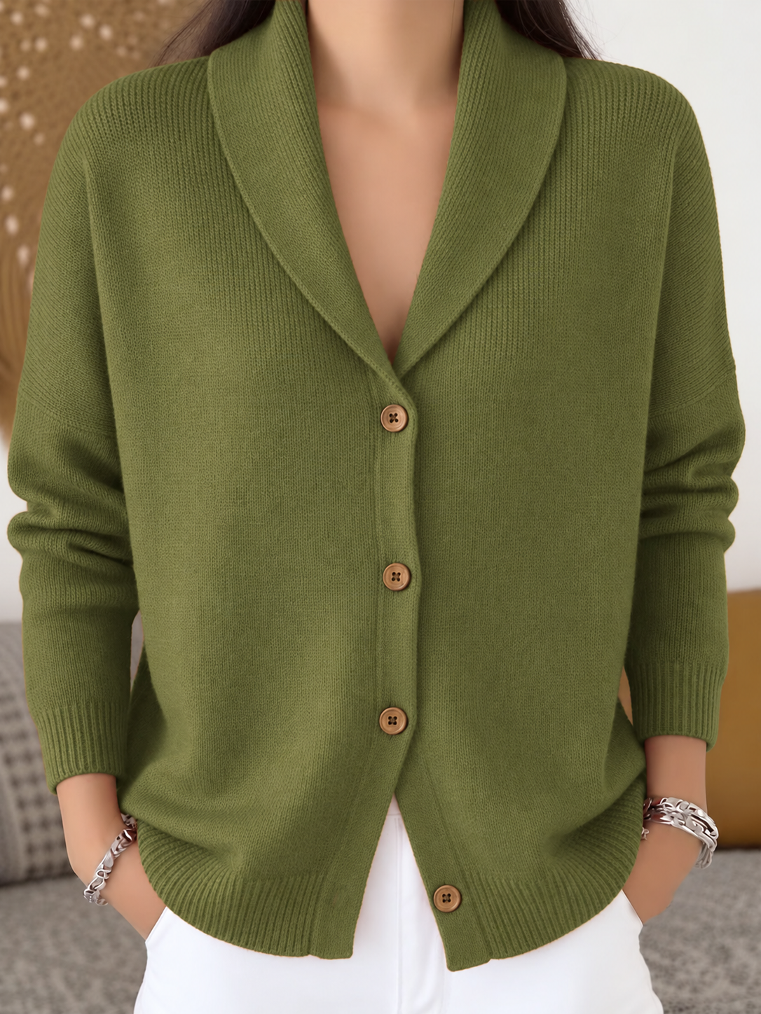 Women’s Relaxed Shawl-Collar Button-Front Knit Cardigan
