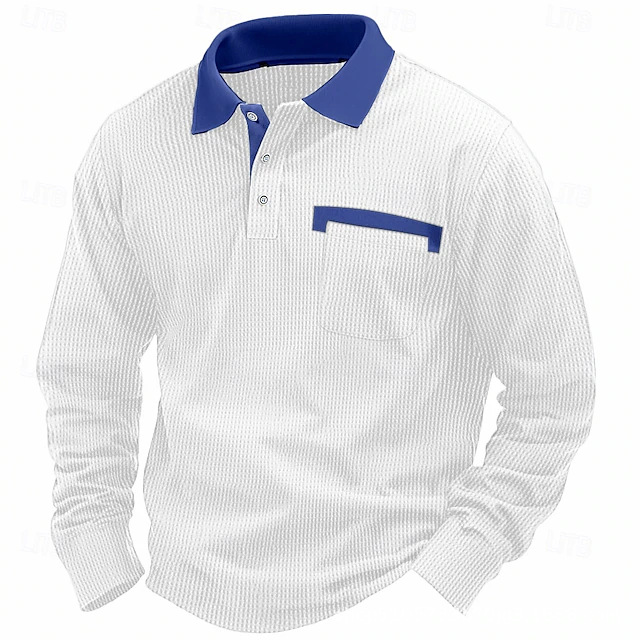 Men's Cotton Waffle Patch Collar Casual Business Polo Shirt-Comfort & Reliable