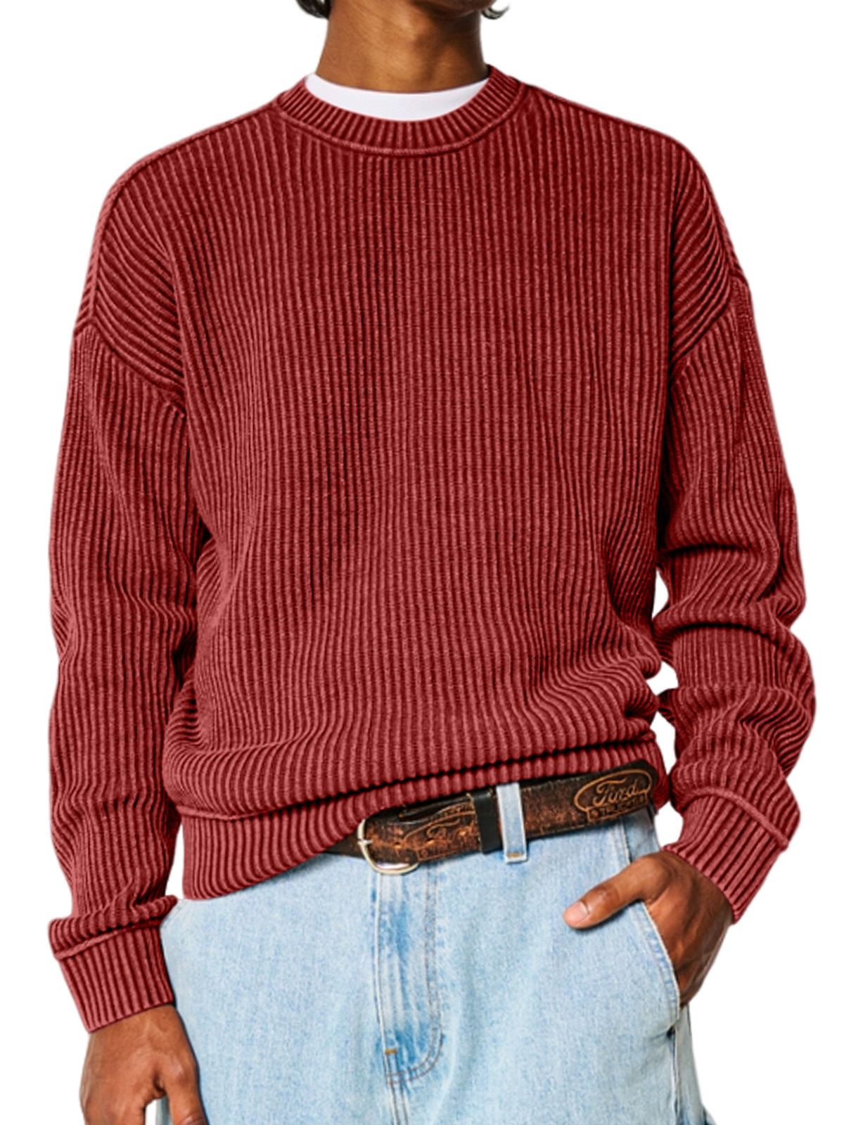 Men's Solid Color Crew Neck Sweater-Comfort & Reliable
